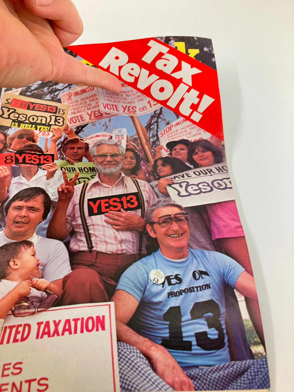 Close-up of the vintage Newsweek magazine from June 19, 1978, highlighting the 'Tax Revolt!' headline and activists advocating for Proposition 13.