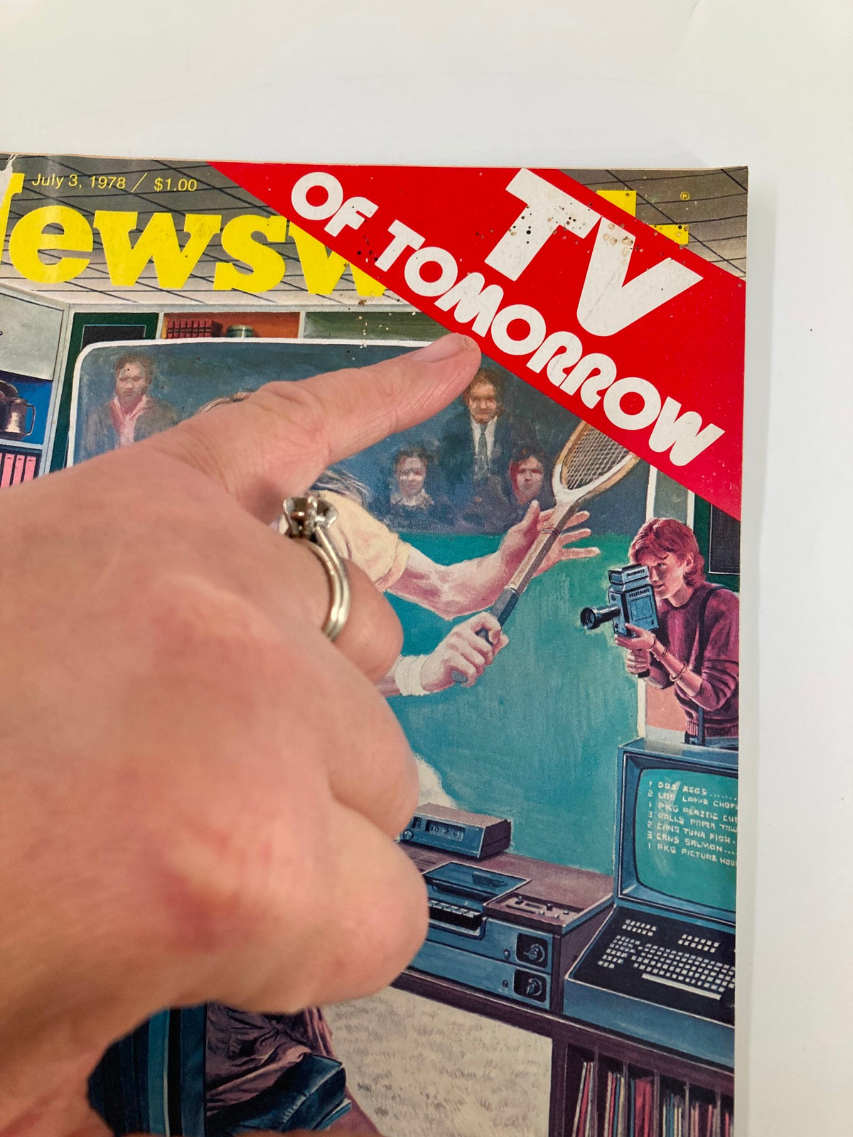 Close-up of the VTG Newsweek Magazine July 3 1978 cover highlighting the 'TV of Tomorrow' text and a family engaged with technology.
