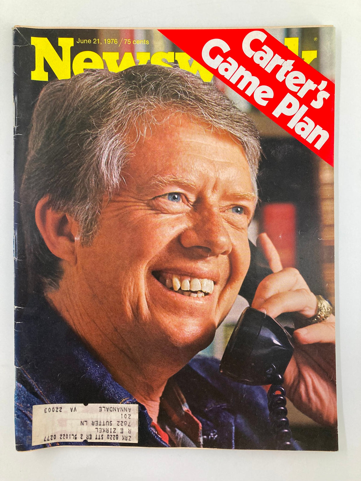 Cover of the vintage Newsweek magazine from June 21, 1976, featuring the title 'Carter's Game Plan' with a smiling man on the phone, reflecting a significant moment in Jimmy Carter's political history.