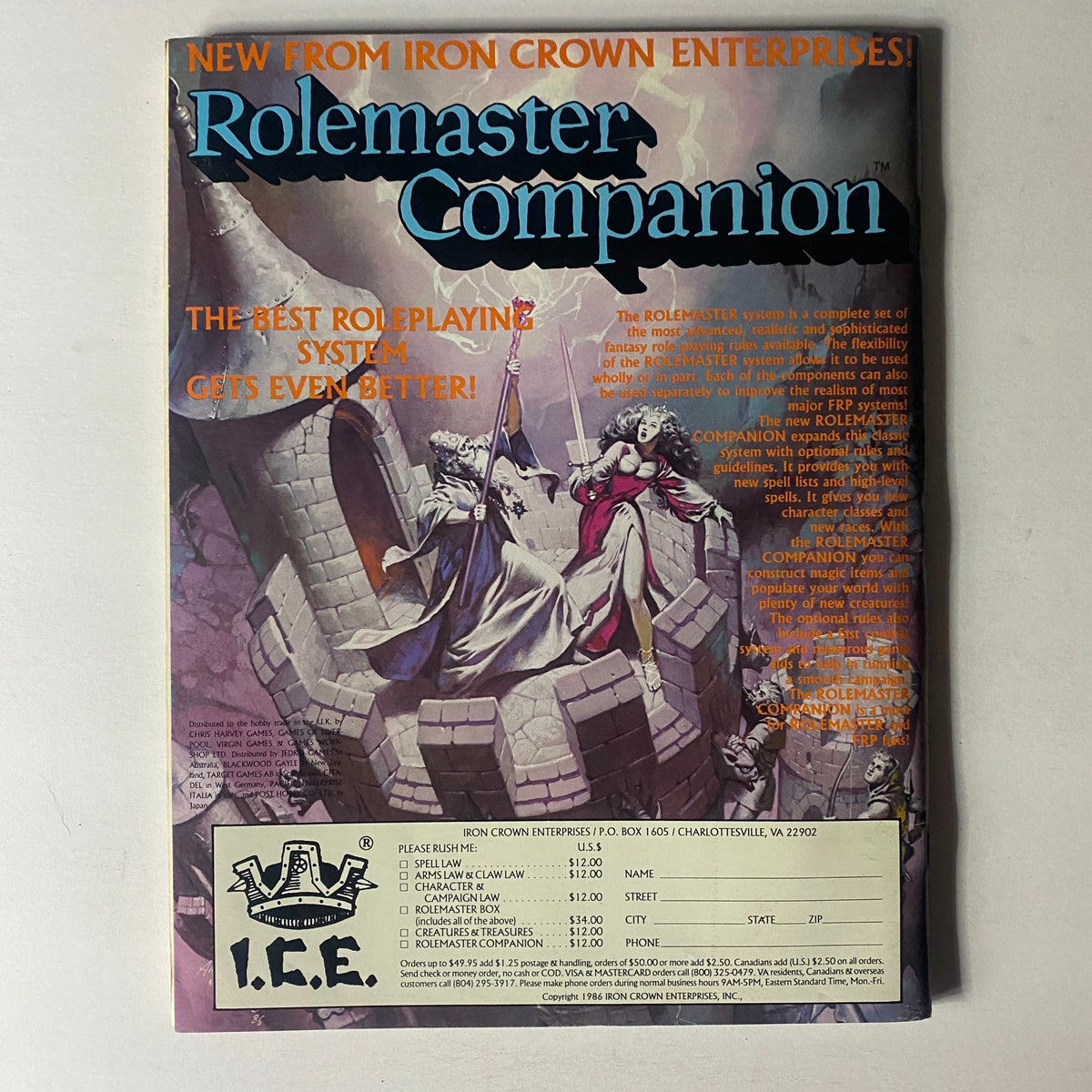 Back cover of VTG Dragon Magazine December 1986 No. 116 promoting the Rolemaster Companion role-playing system.