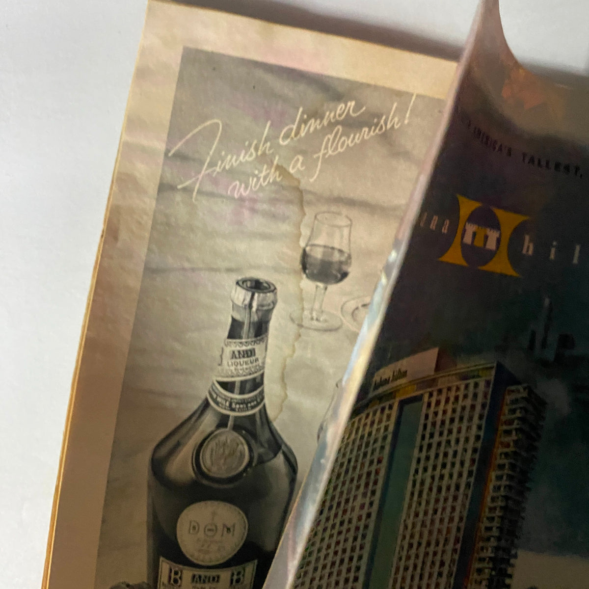 VTG Time Magazine March 31 1958 interior page featuring an advertisement for a fine liqueur, with an elegant dining scene including a vintage beverage bottle and glass.