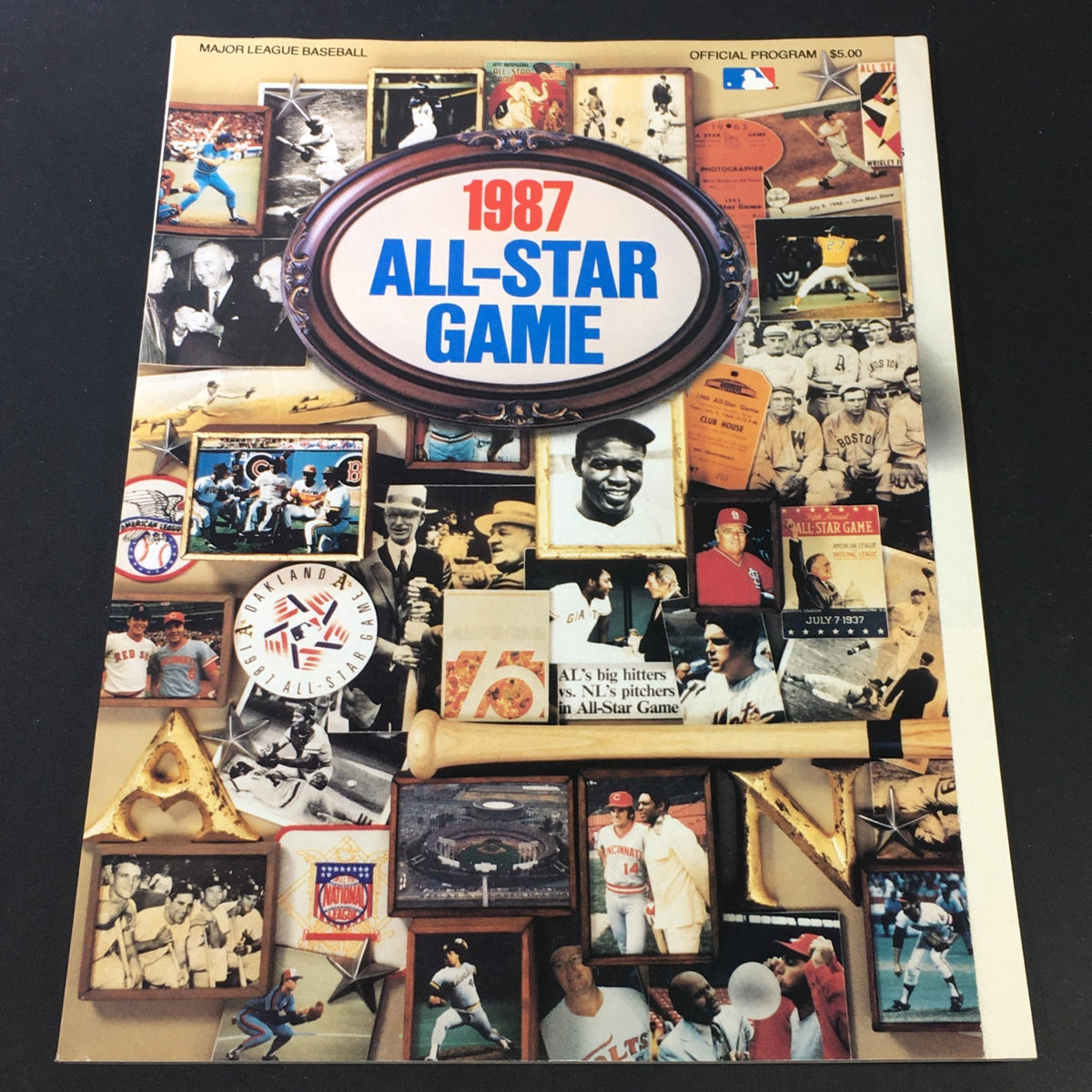 VTG MLB Official Program 1987 All-Star Game Oakland Athletics, featuring a collage of historical baseball images and memorabilia on the cover.