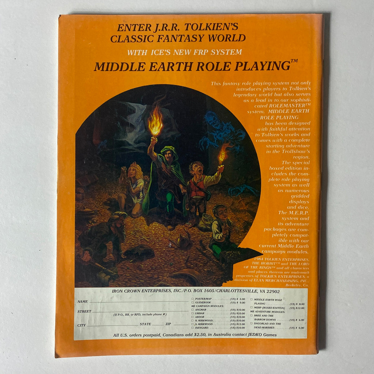 Cover of the VTG Dragon Magazine April 1984 #84 featuring the ARES Section, showcasing an illustration from J.R.R. Tolkien's Middle Earth role-playing game, emphasizing fantasy elements and role-playing culture.