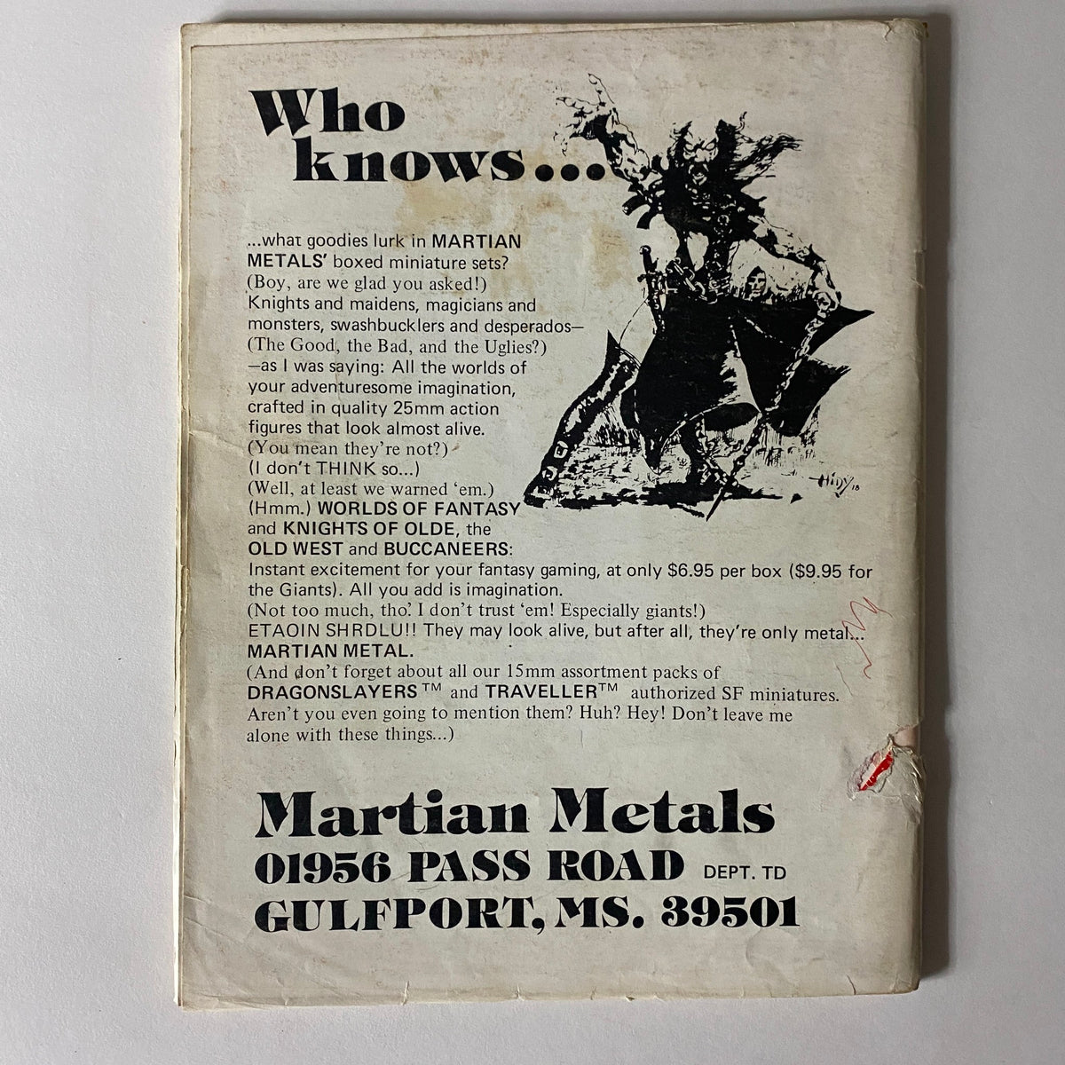 Back cover of VTG The Dragon Magazine December 1980 #44, with a promotional layout for Martian Metals, emphasizing fantasy gaming miniatures and their imaginative potential.