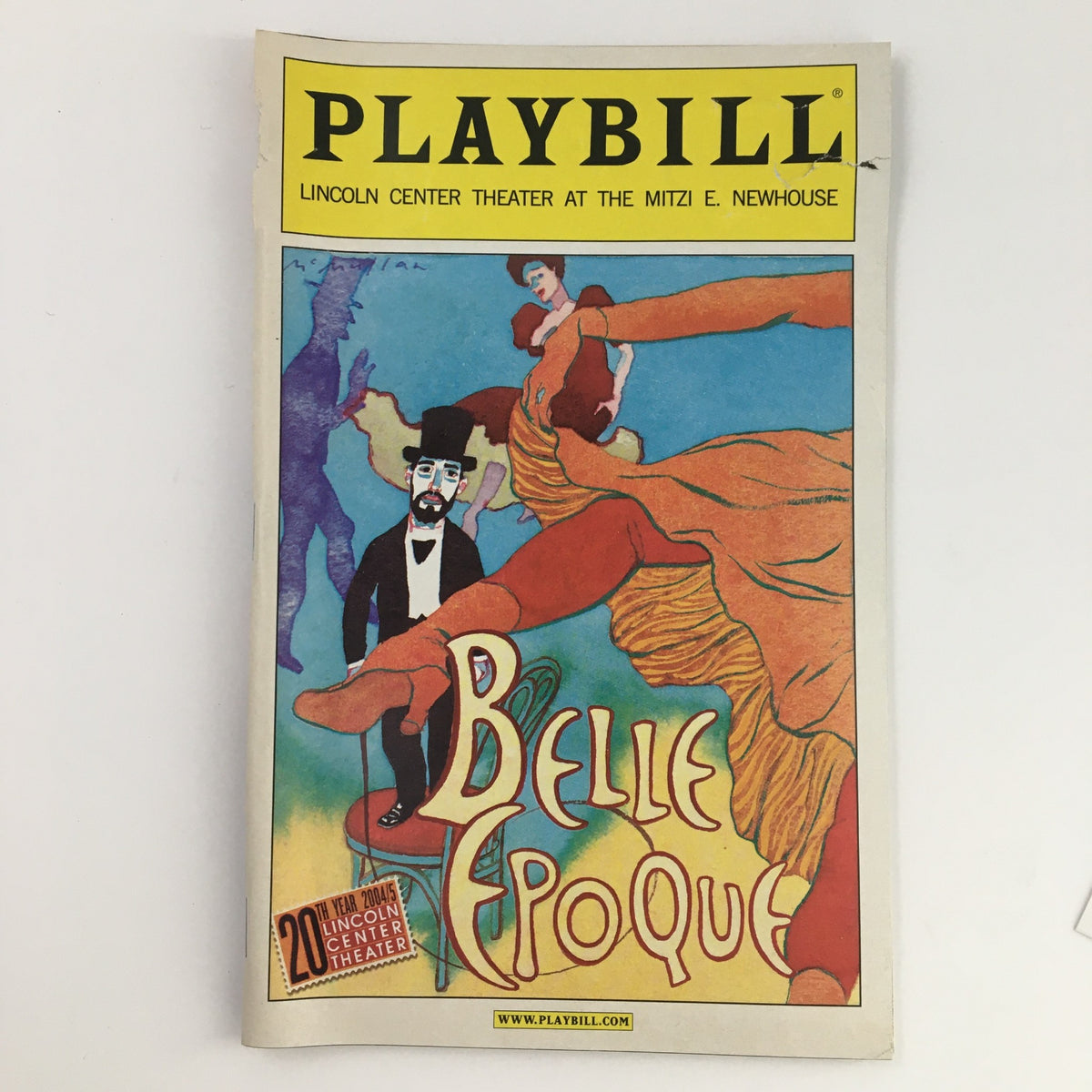 Cover of the 2004 Playbill for Belle Epoque, held at the Lincoln Center Theater at the Mitzi E. Newhouse, showcasing vibrant artwork.