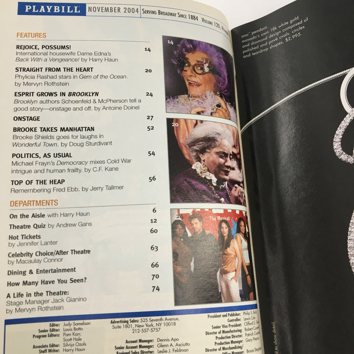 Inside page of the November 2004 Playbill containing features and articles, from the Belle Epoque production at Lincoln Center Theater at the Mitzi E. Newhouse.