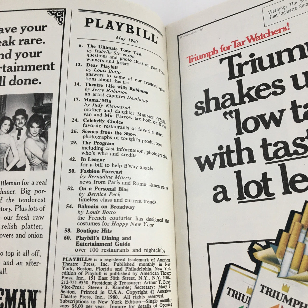 Interior page of the 1980 Playbill for Talley's Folly showcasing the theater program and advertisements.