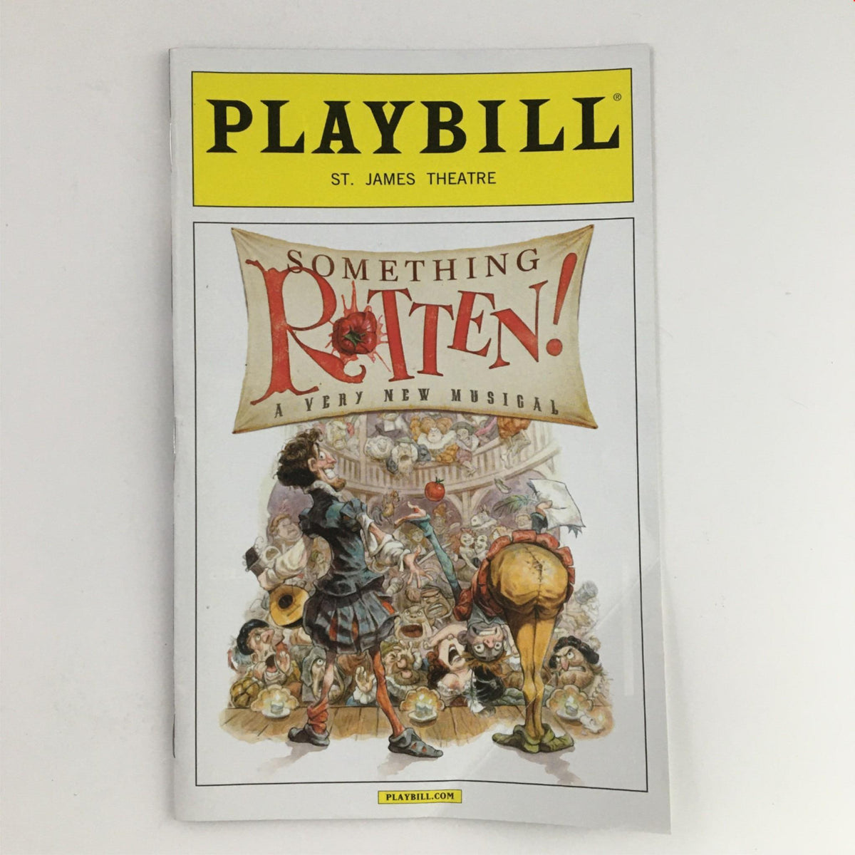 2015 Playbill for Something Rotten at St. James Theatre featuring a colorful cover illustration from the musical, capturing its comedic essence.
