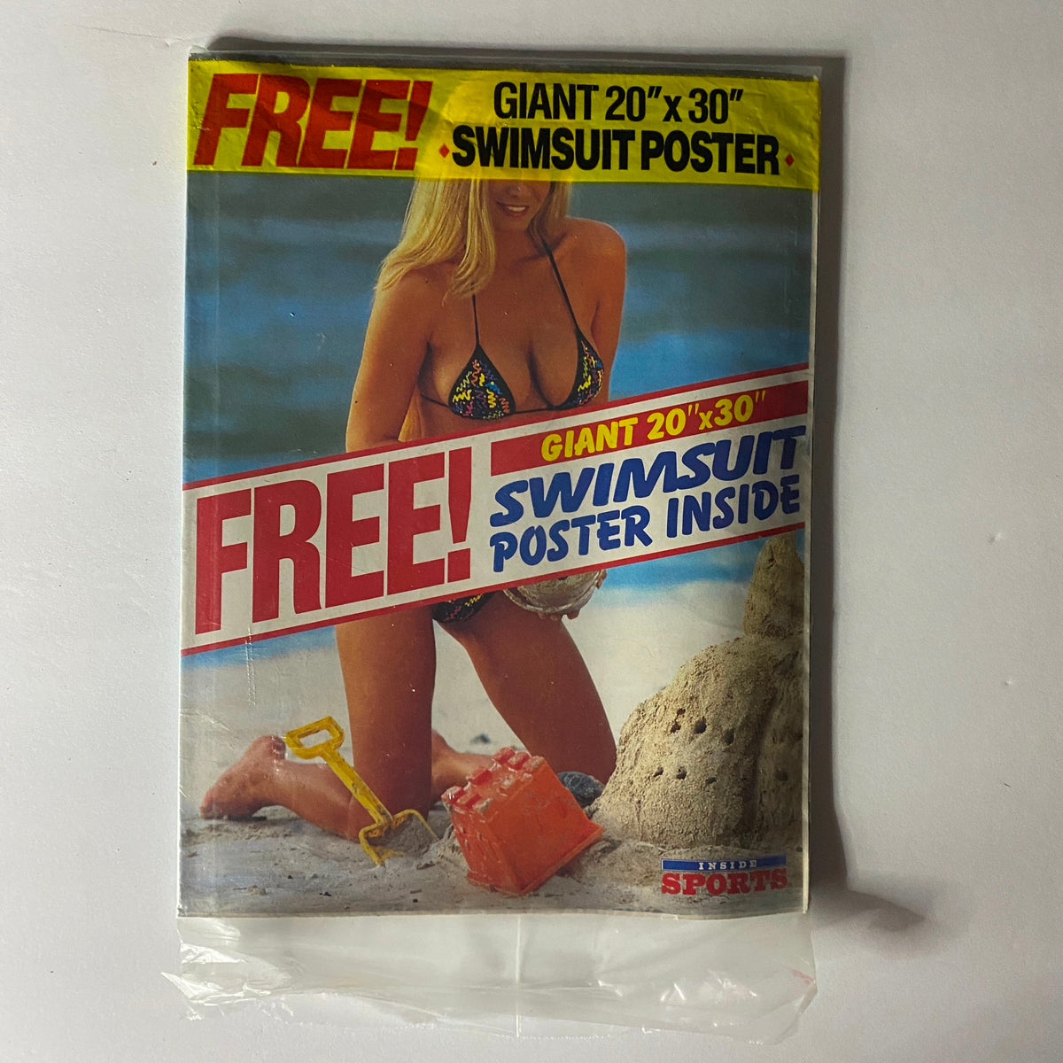 Promotional cover of Inside Sports Magazine April 1992, advertising a giant 20"x30" swimsuit poster included inside the issue.