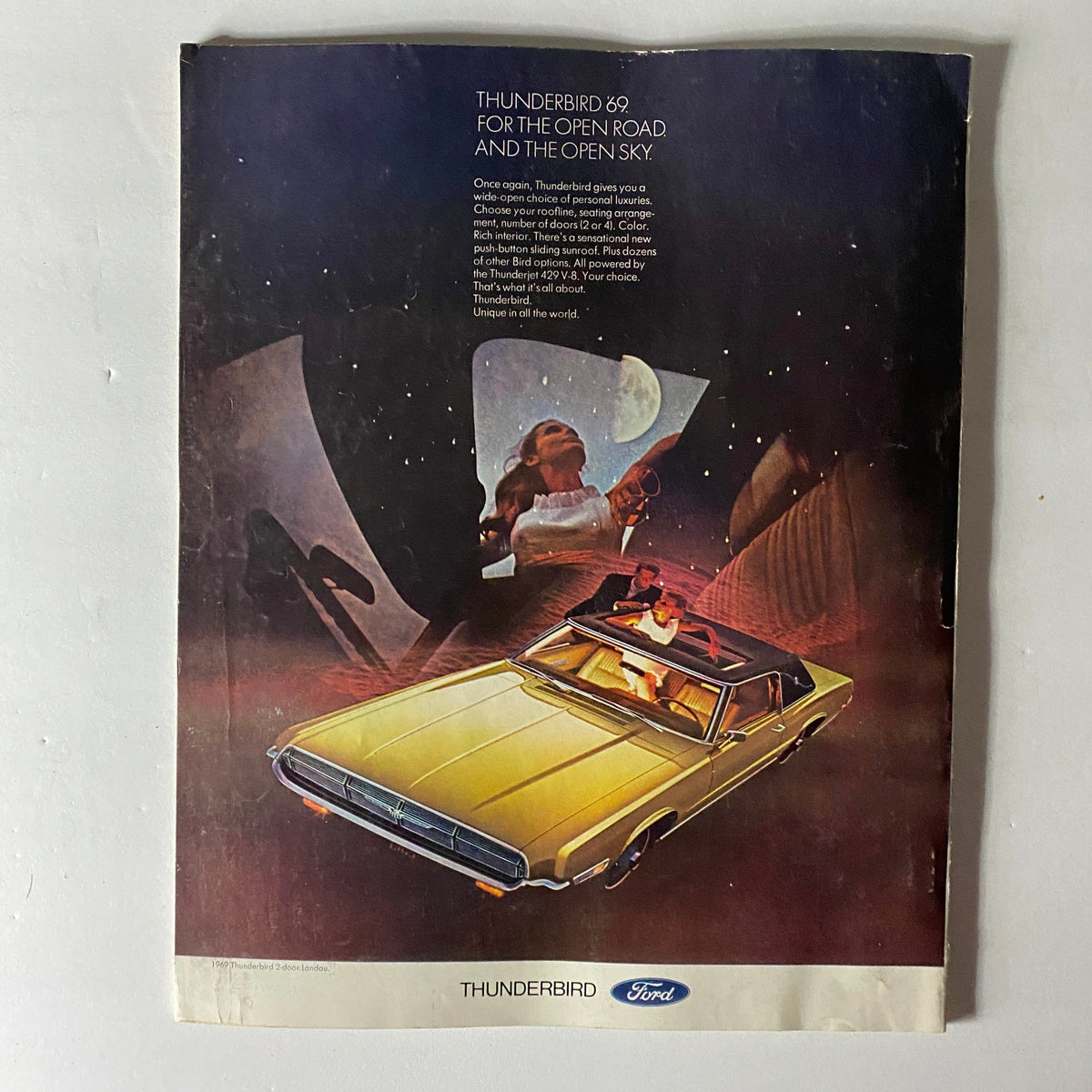 Back cover of the VTG Holiday Magazine, March 1969, Volume 45, No. 3, featuring an advertisement for the 1969 Ford Thunderbird with a dramatic design appealing to mid-century automotive enthusiasts.