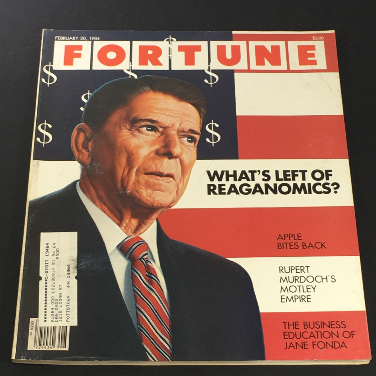 Fortune Magazine cover from February 20, 1984 featuring Ronald Reagan with the headline 'What's Left of Reaganomics?' This vintage publication highlights significant figures in American politics and media.