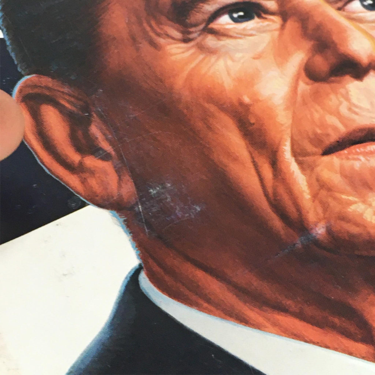 Close-up of Ronald Reagan's portrait on the cover of Fortune Magazine, dated February 20, 1984, showcasing detailed facial features and texture.