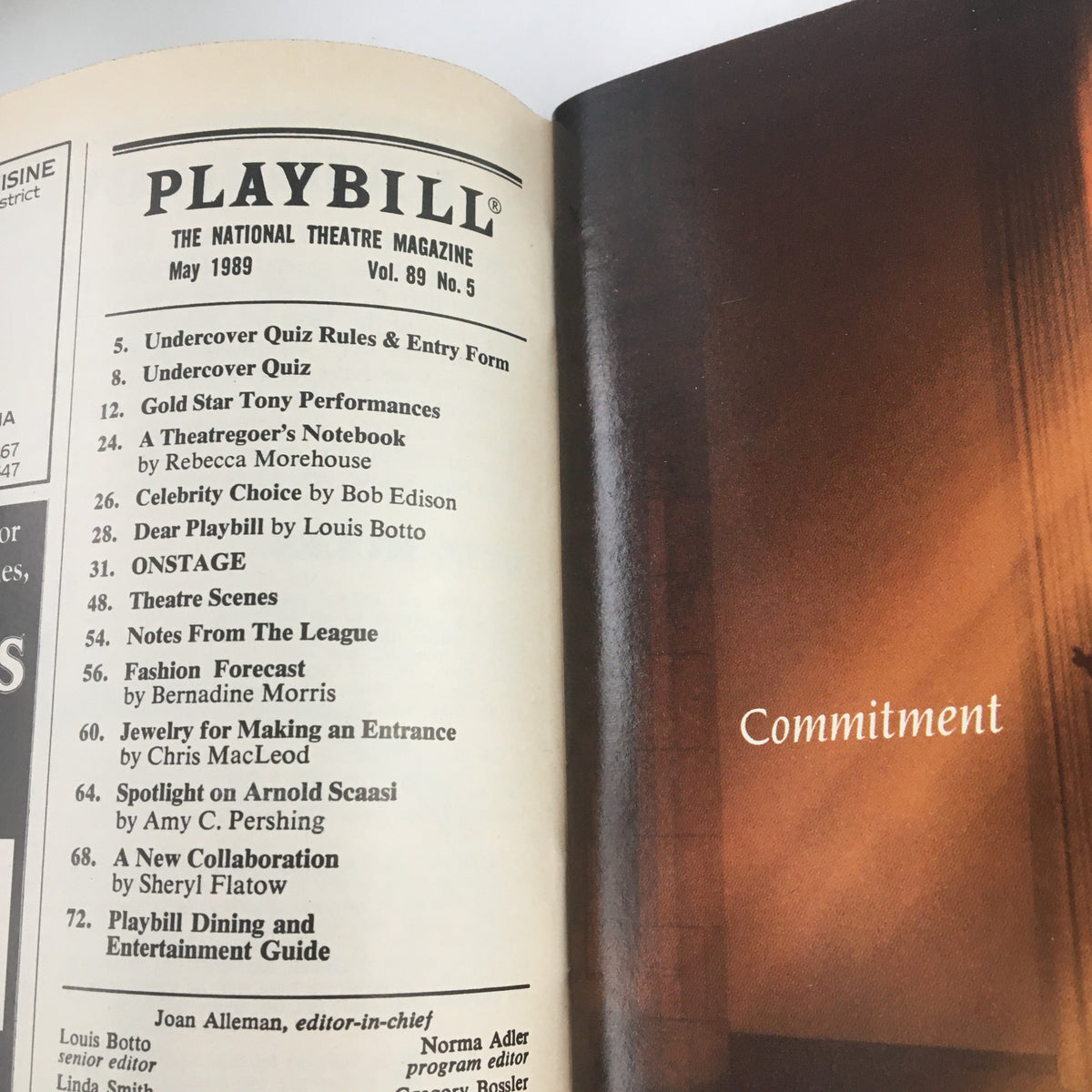 Inside view of the 1989 Playbill for The Heidi Chronicles displaying various articles and content from the May 1989 edition.