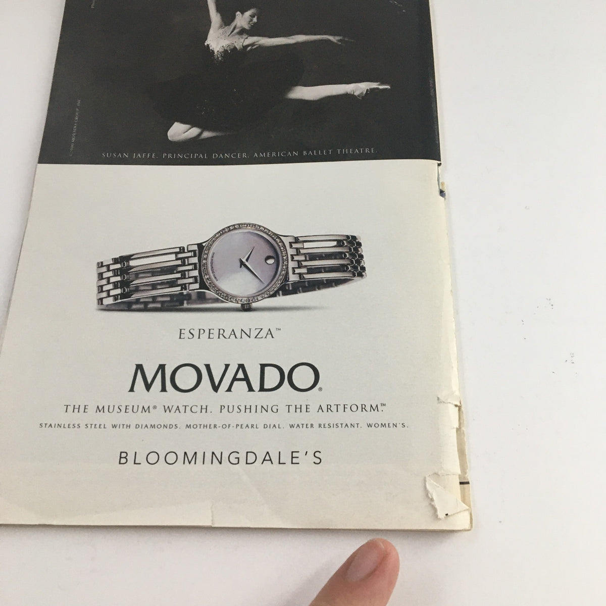 Back cover of the 2000 Playbill for 'The Tale of The Allergist's Wife', displaying an advertisement for Movado watches from Bloomingdale's.