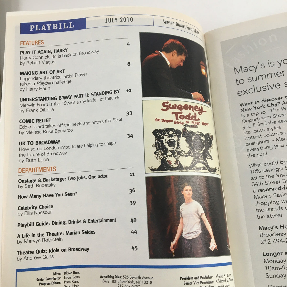 Interior page of the 2010 Playbill Lincoln Center Theater Presents Andre Bishop in The Grand Manner showcasing July 2010 features and articles.