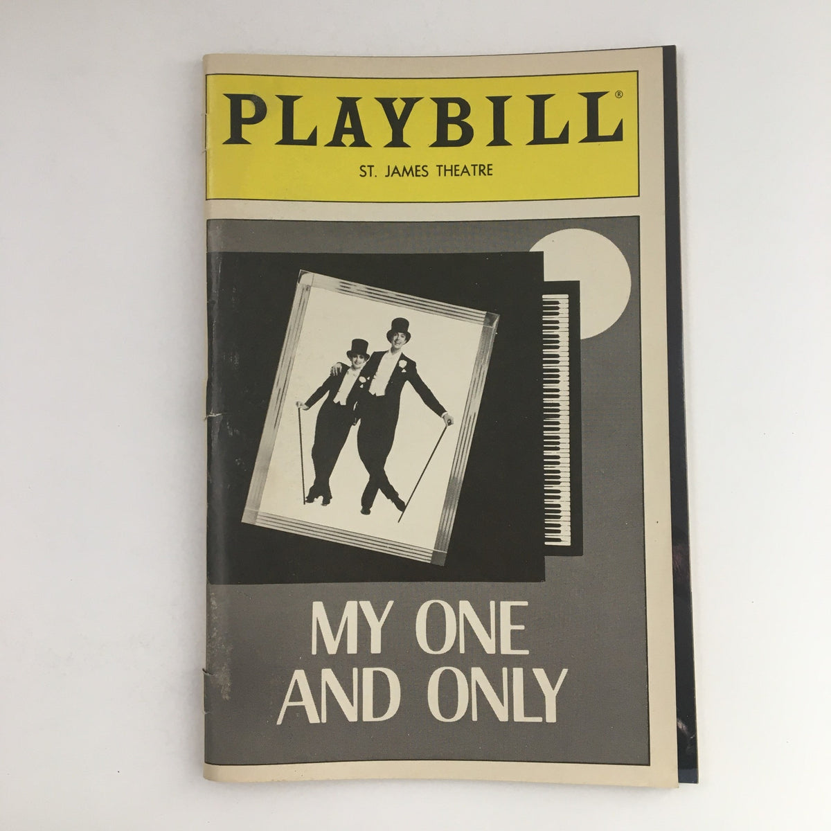 Vintage 1983 Playbill for My One and Only at St. James Theatre featuring Twiggy and Tommy Tine, designed with a black and white aesthetic.
