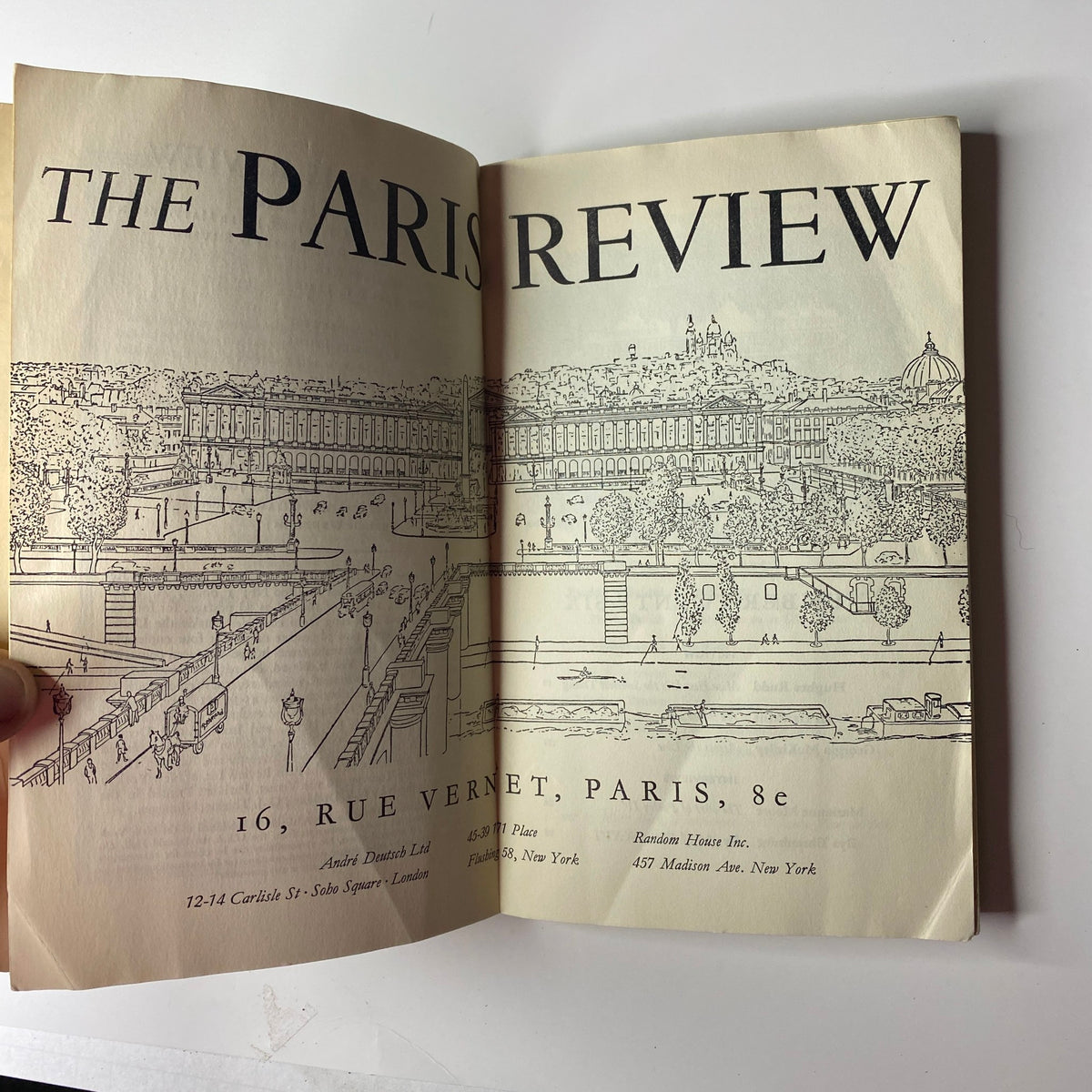 Inside illustration from The Paris Review Magazine Summer-Fall 1961 No. 26, displaying a scenic view of Paris, accompanying the magazine's layout.