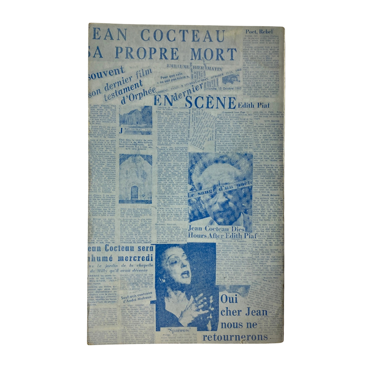 Cover of The Paris Review Magazine Summer-Fall 1964 No. 32 featuring a collage of newspaper articles about Jean Cocteau, including headlines and images related to his artistic contributions and life.