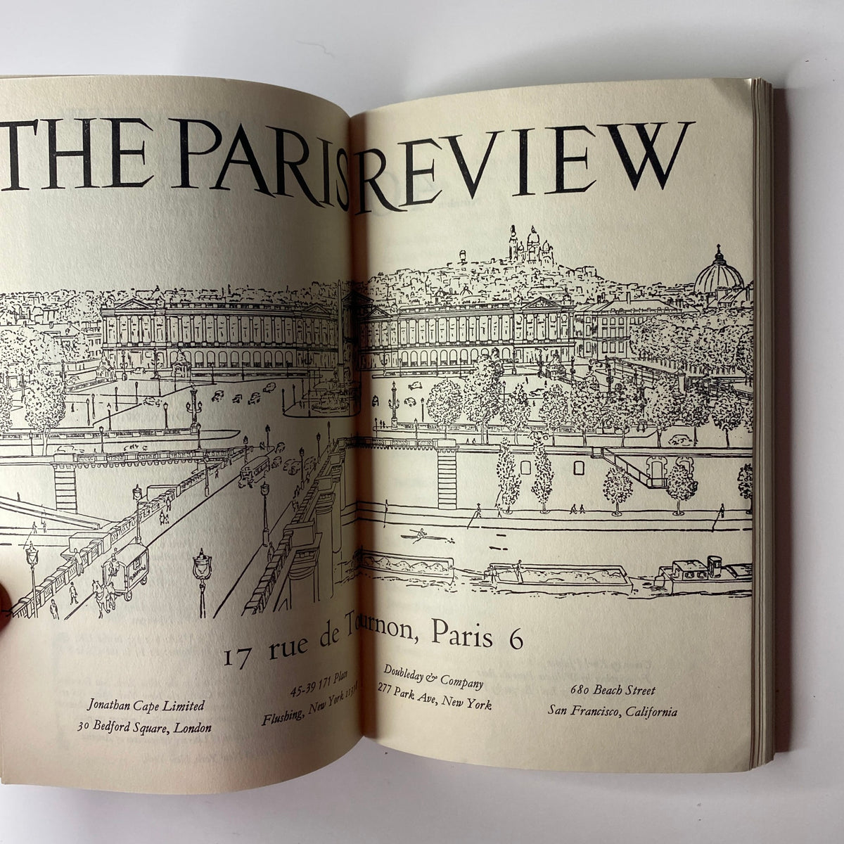 Inside page of The Paris Review Magazine, Winter-Spring 1967, No. 40 showcasing a sketch of Paris with the magazine’s publishing information.