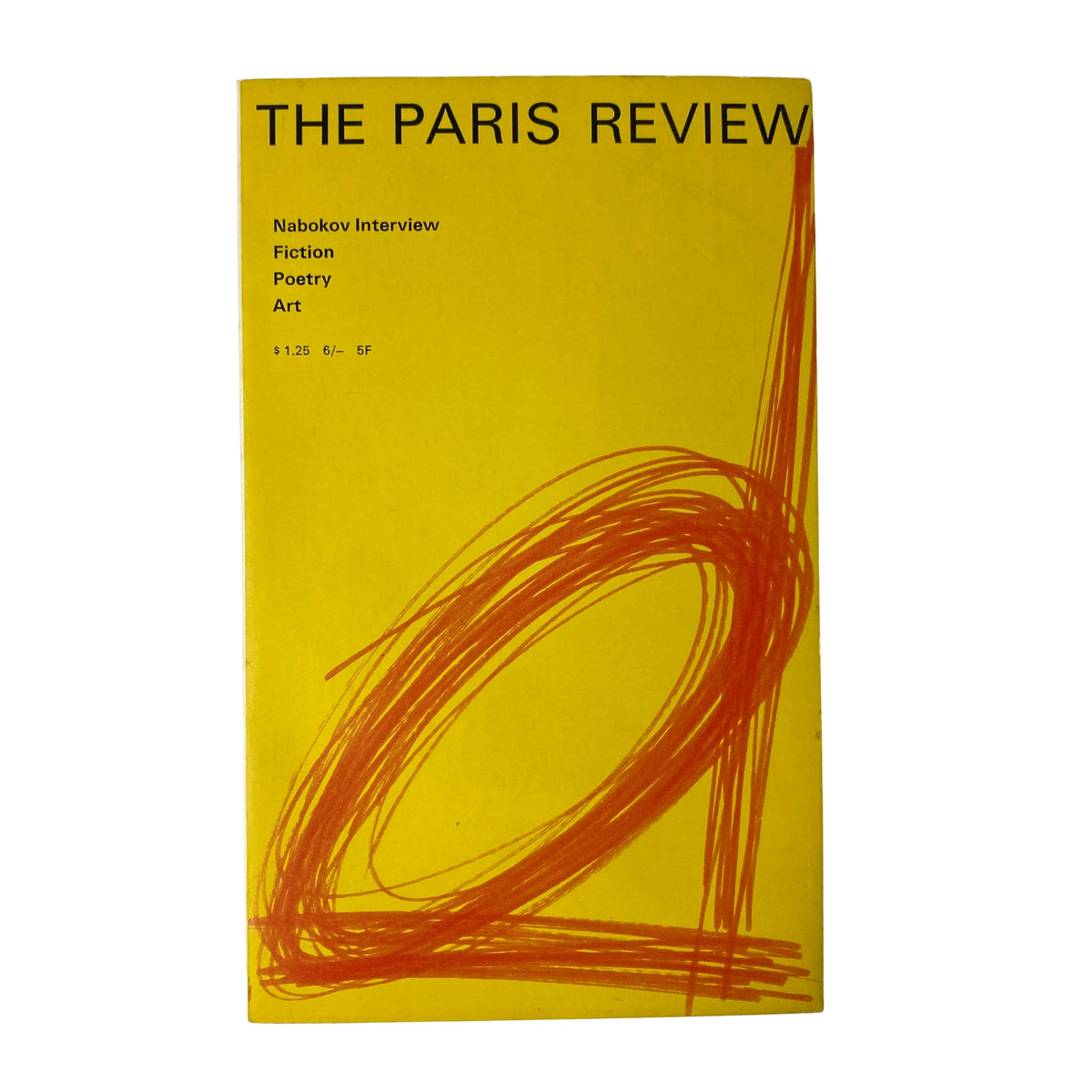 Cover of The Paris Review Magazine Summer-Fall 1967 No. 41 featuring an interview with Vladimir Nabokov, showcasing elements of fiction, poetry, and art with a striking yellow design.