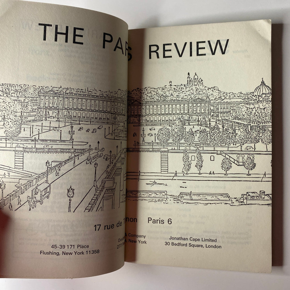 Inside view of The Paris Review Magazine Summer 1971 No. 52 displaying the magazine's introductory page featuring an illustration of Paris.