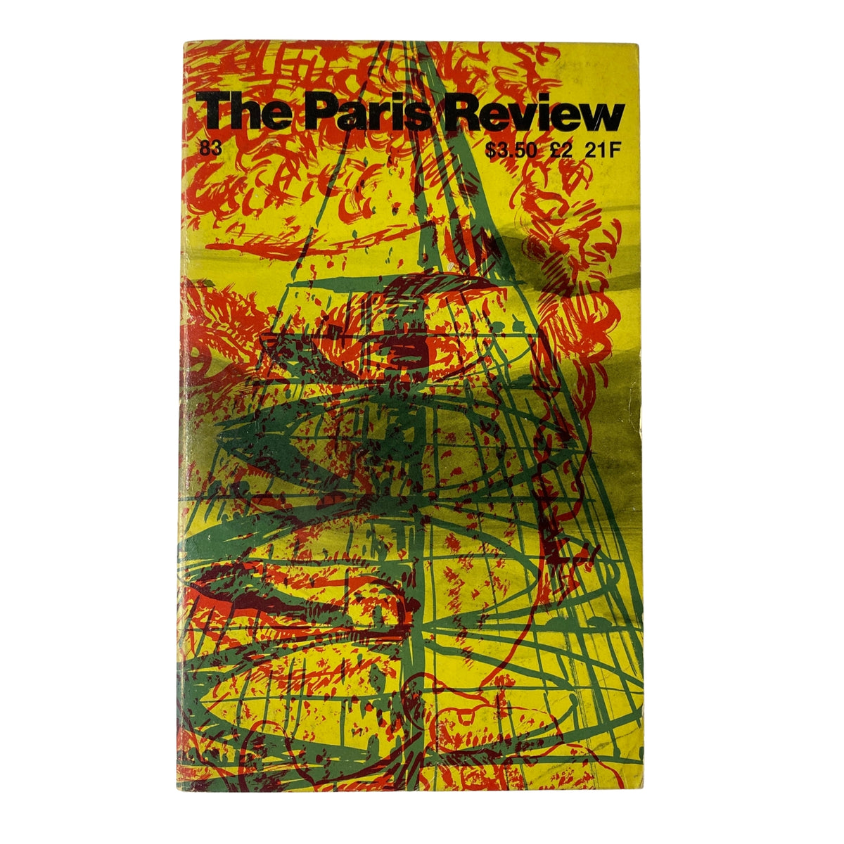 Cover of The Paris Review Magazine Spring 1982, No. 83 featuring vibrant artwork by David Salle titled 'Splinter Man'. The issue focuses on notable interviews, including Joseph Brodsky's 'The Art of Poetry XXVIII'.
