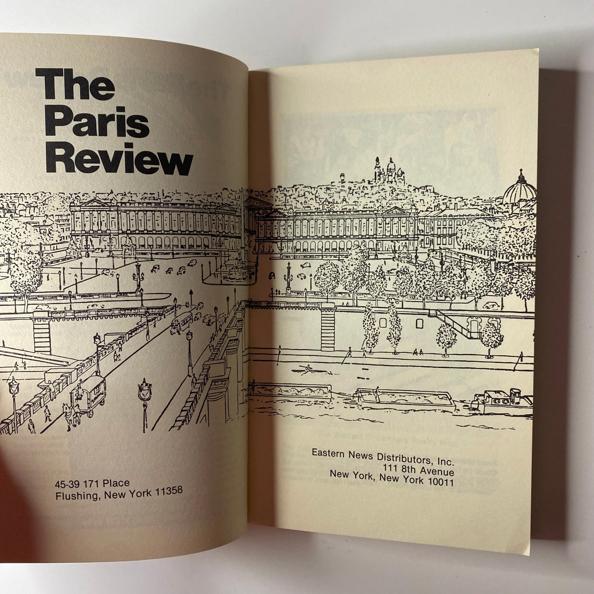 Inside view of The Paris Review Magazine Spring 1982, No. 83 displaying the table of contents with an illustration highlighting the issue's features and contributors.
