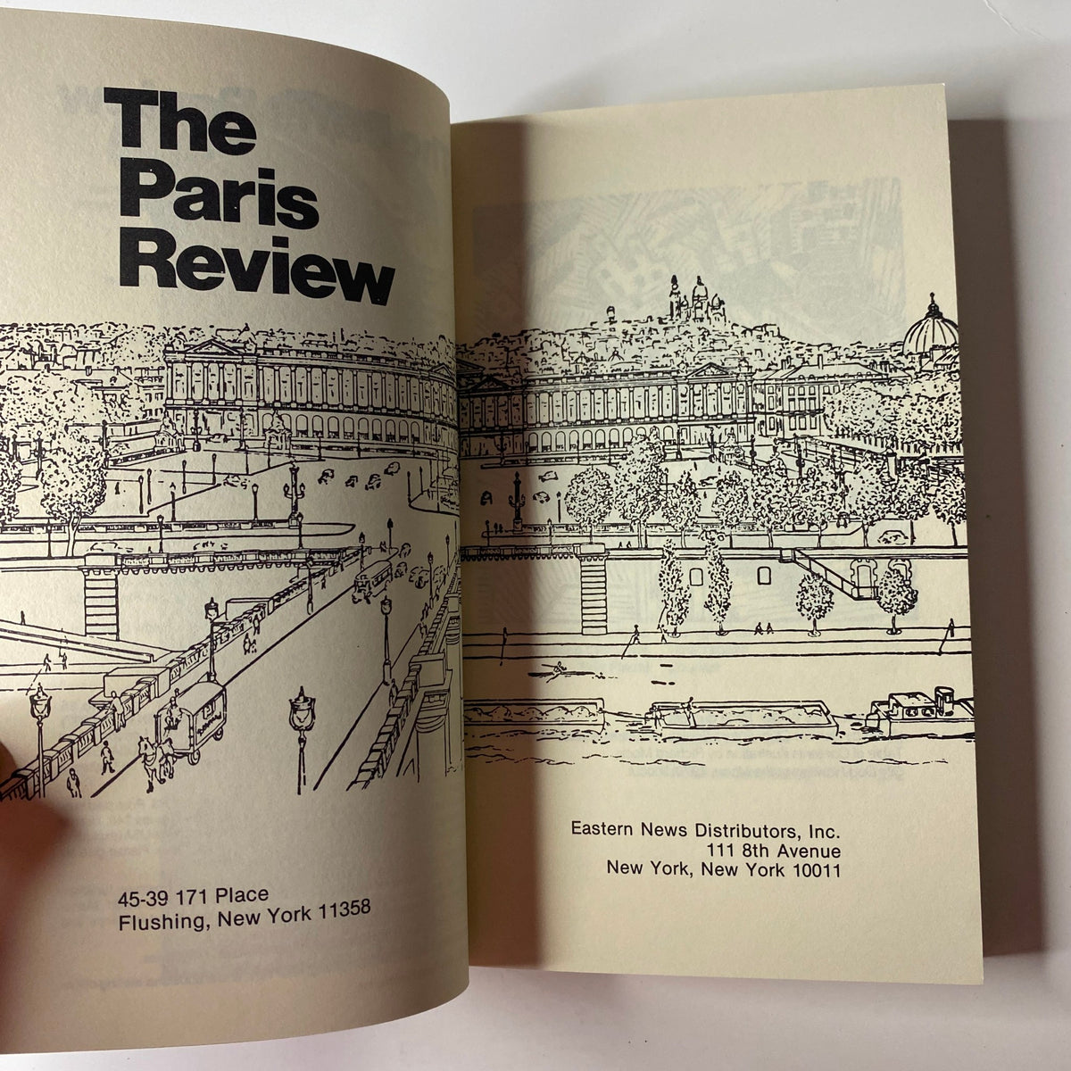 Inside view of The Paris Review Magazine Spring 1982 No. 86, featuring an illustration of a scenic landscape alongside publication details.