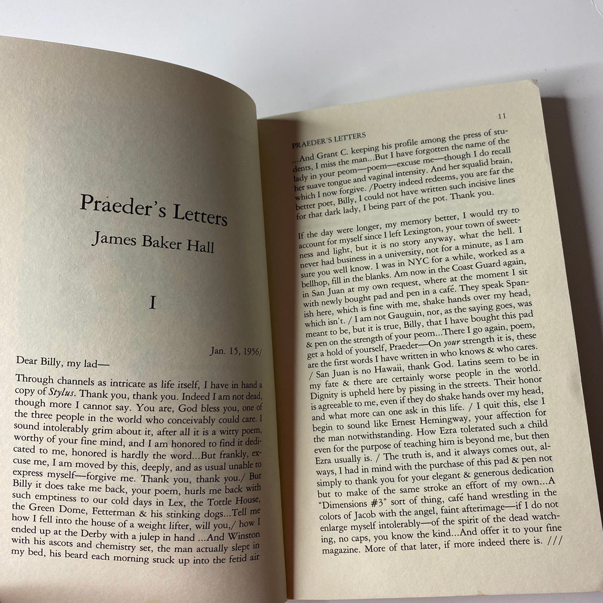 Page from The Paris Review Magazine Spring 1983 No. 87 displaying an excerpt from 'Praeder’s Letters' by James Baker Hall.