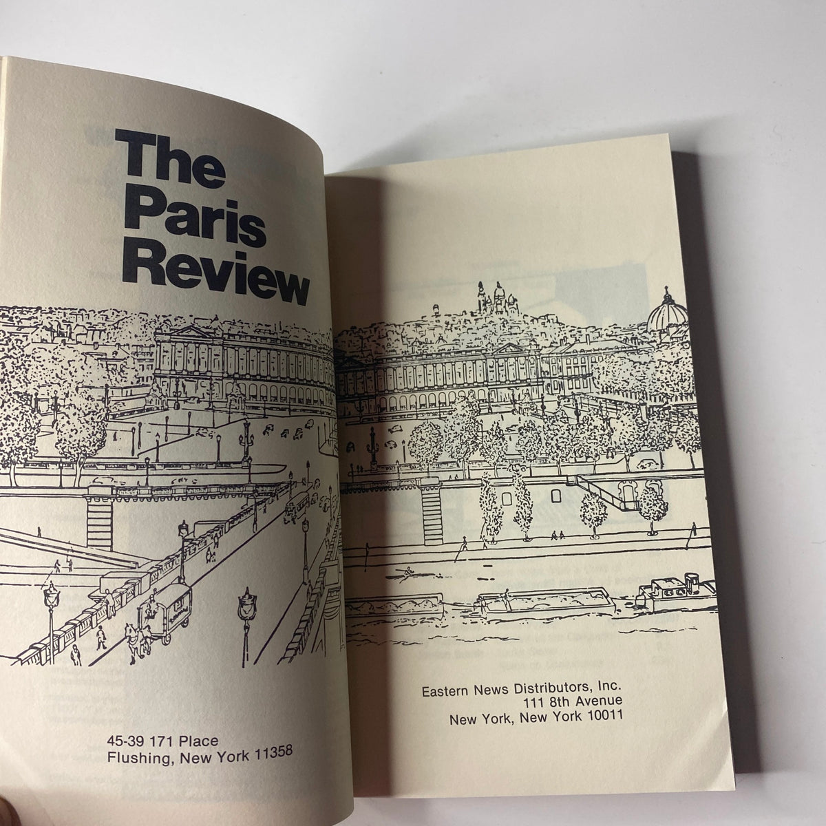 Inside cover of The Paris Review Magazine Spring 1984 No. 91 featuring a scenic illustration, showcasing the aesthetics of the publication.