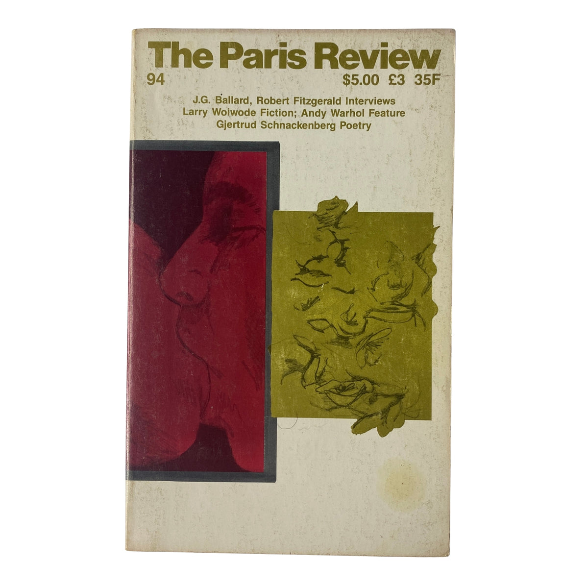 Cover of The Paris Review Magazine Winter 1984, No. 94, featuring J. G. Ballard and Andy Warhol's artwork, showcasing a distinct visual style.