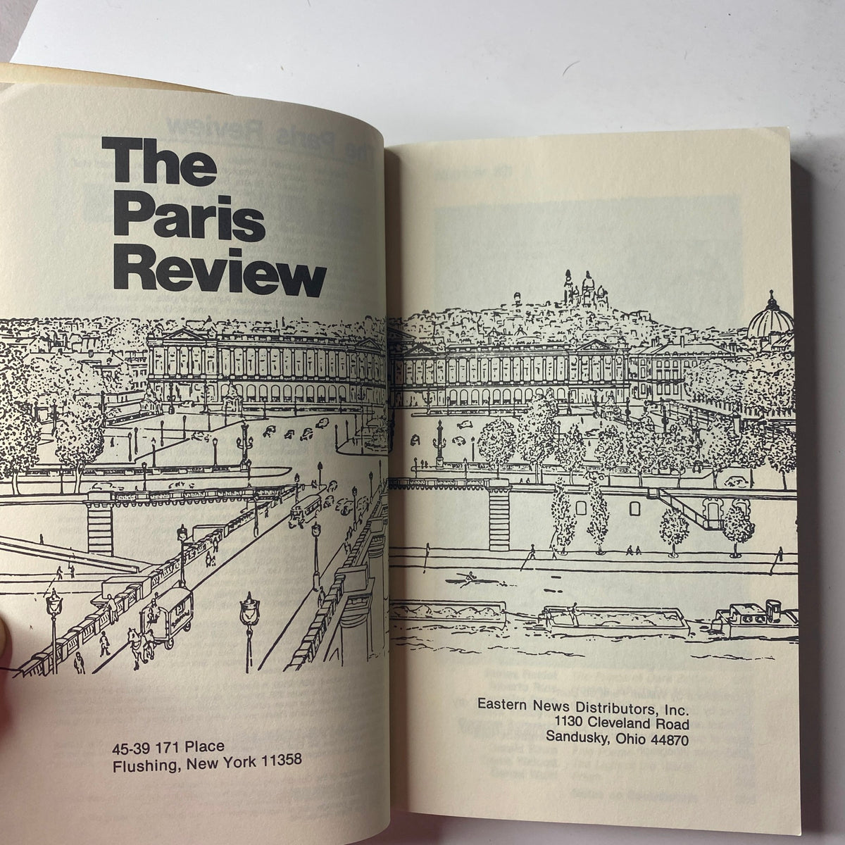 Interior page of The Paris Review Magazine Winter 1986 No. 101 displaying a black and white illustration of a landscape, showcasing the publication's artistic layout and design.