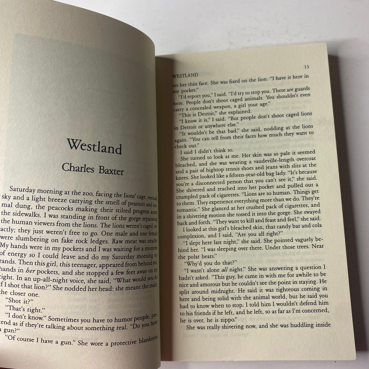 Page from The Paris Review Magazine Fall 1988 No. 108 displaying an excerpt of fiction titled 'Westland' by Charles Baxter, illustrating the magazine's contribution to contemporary literature.