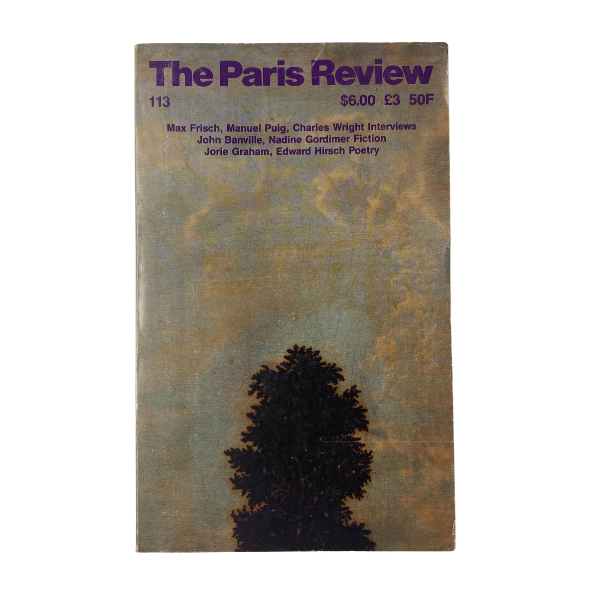 The Paris Review Magazine Winter II 1989 No. 113 featuring interviews with Max Frisch, Manuel Puig, and Charles Wright on the cover, showing distinctive artwork.