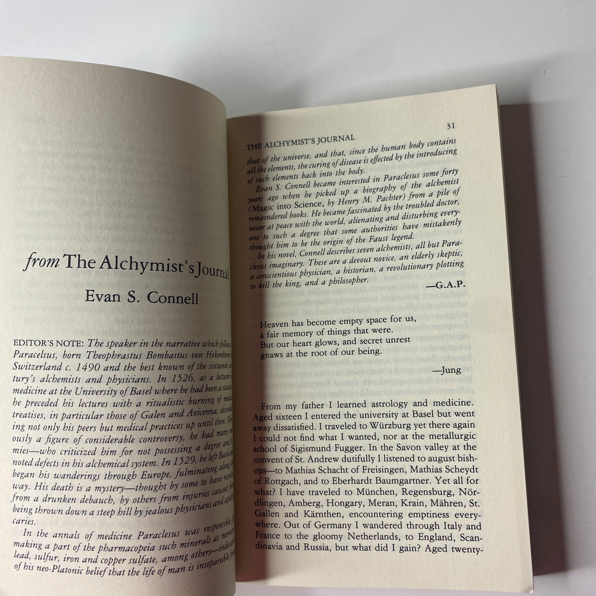 Excerpt page from The Paris Review Magazine Spring 1991 No. 118 featuring a passage from Evan S. Connell's 'The Alchemist’s Journal'.