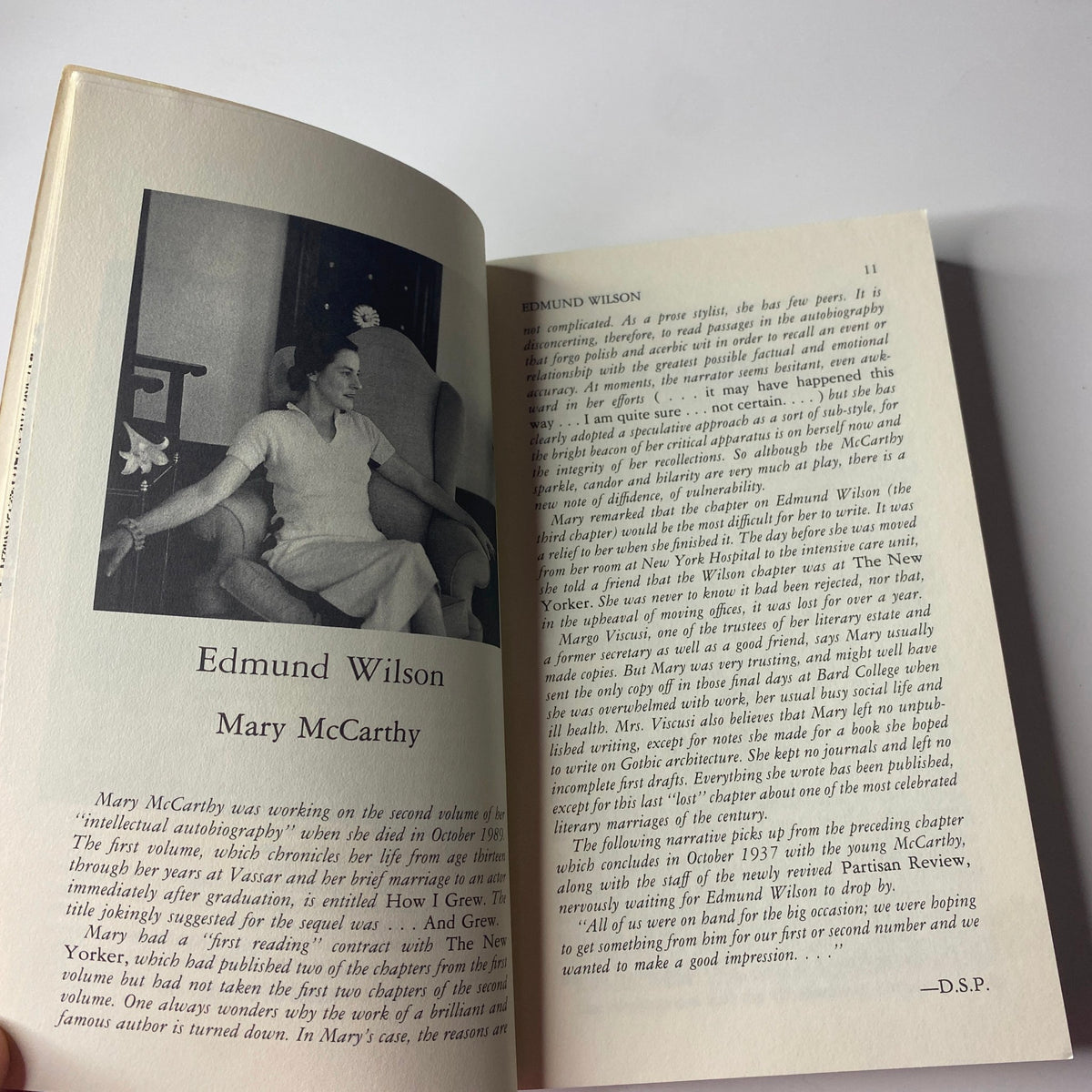 A page from The Paris Review Magazine Summer 1991 No. 119 featuring a black and white photo of Edmund Wilson with text by Mary McCarthy in very good condition, showcasing literary insights.