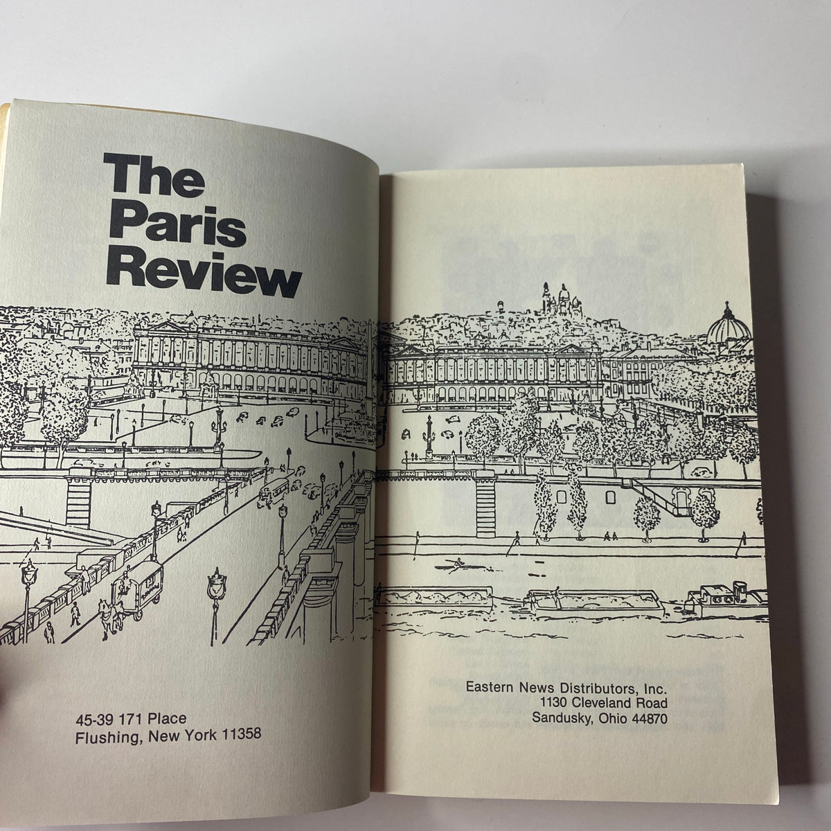 Inside cover of The Paris Review Magazine Spring 1992 No. 122 featuring an illustration of the New York skyline.