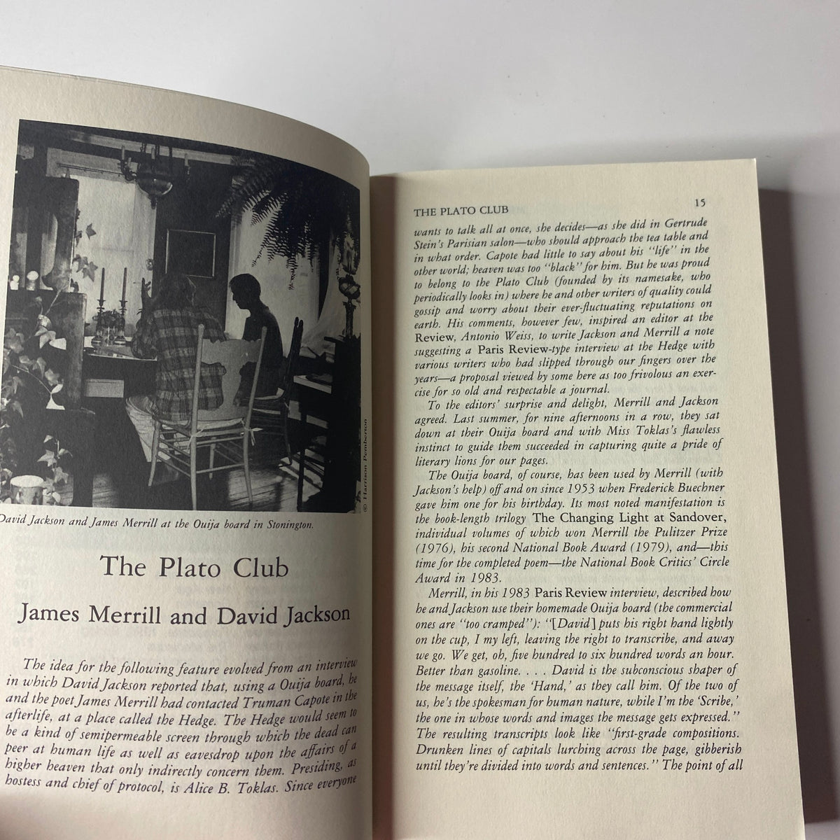 Page showcasing The Plato Club by James Merrill and David Jackson in The Paris Review Magazine Spring 1992 No. 122.