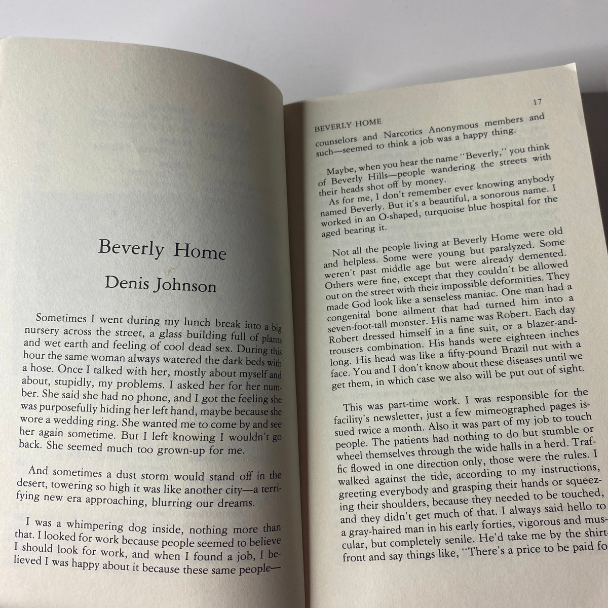 Page from The Paris Review Magazine Fall 1992 No. 124 featuring the story 'Beverly Home' by Denis Johnson, providing insight into the literary work.