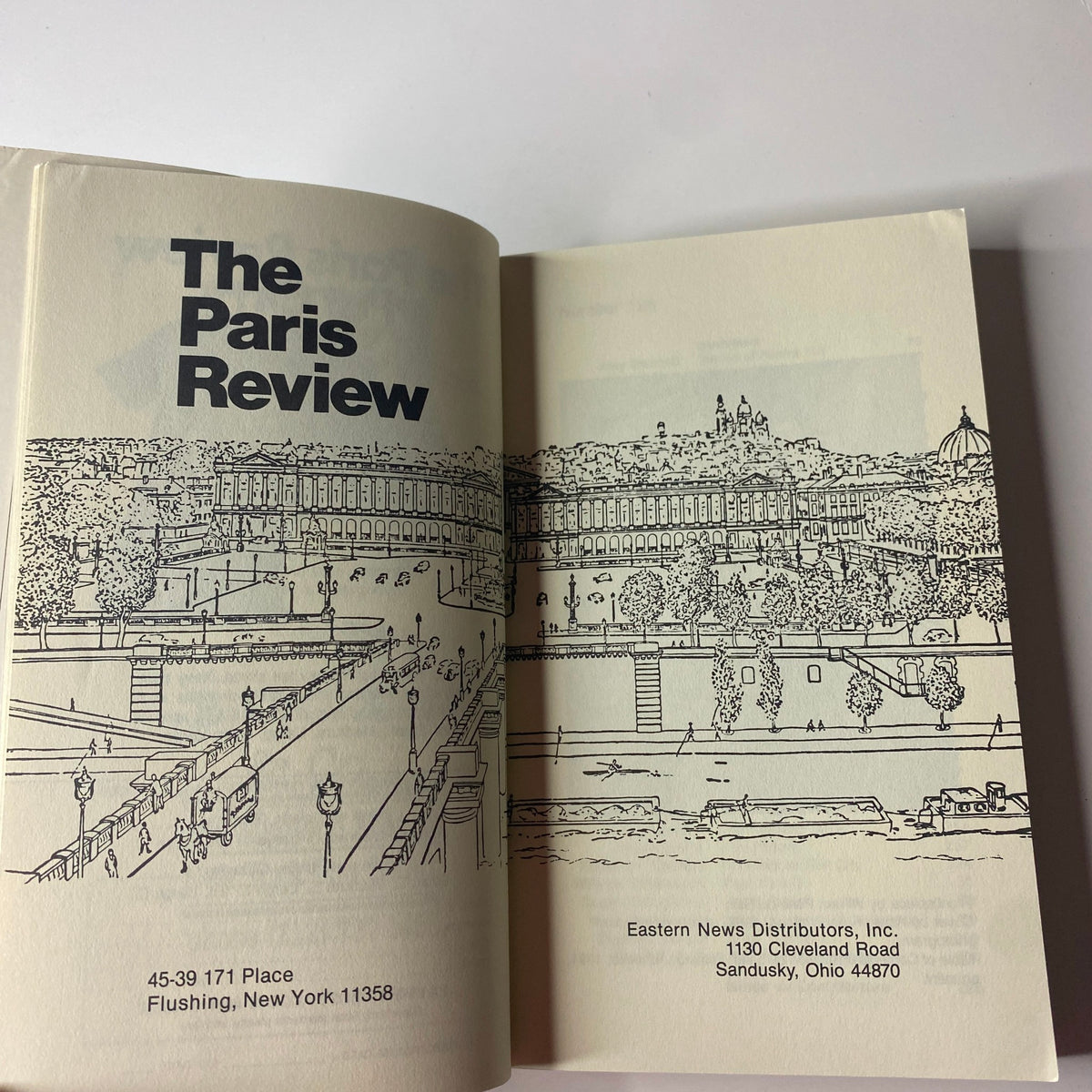 Interior page of The Paris Review Magazine Spring 1993 No. 126 displaying the title header and illustration of the publication's location.