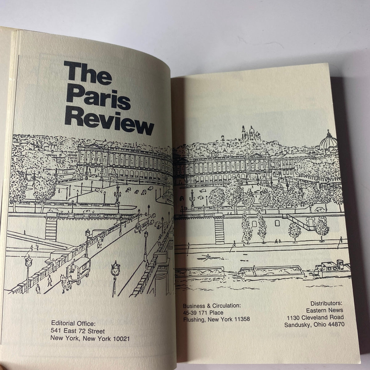 The interior page of The Paris Review Magazine Summer 1993 No. 127 displaying the magazine's title and an illustration of a landscape.