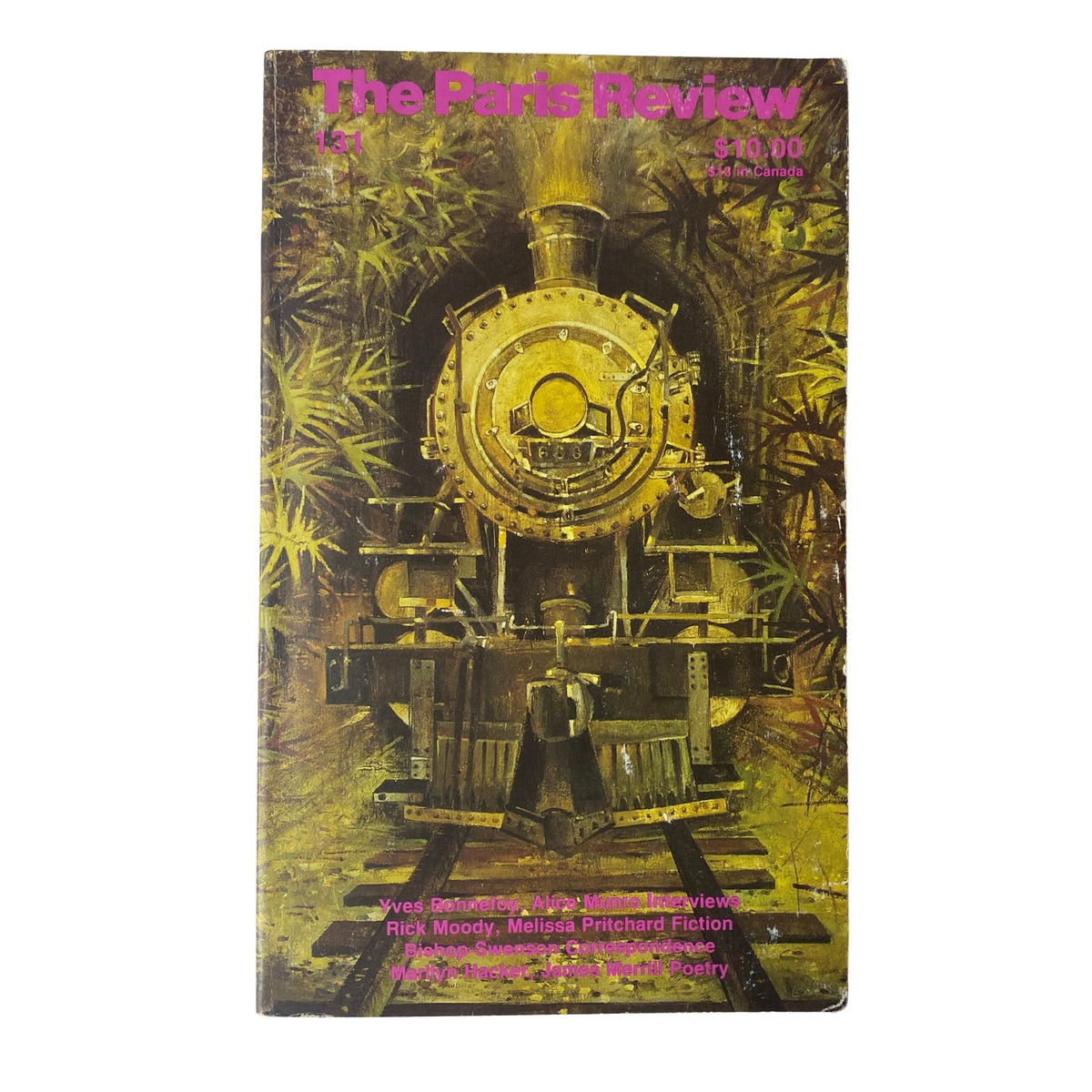 Cover of The Paris Review Magazine Summer 1994 No. 131 featuring a steam locomotive design, highlighting Elizabeth Bishop among notable authors like Rick Moody and Melissa Pritchard.
