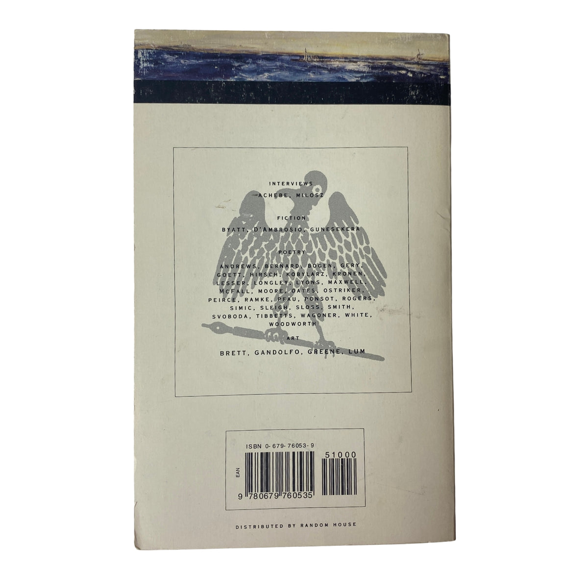 Back cover of The Paris Review Magazine Winter 1994-1995 No. 133 featuring an eagle emblem, interviews, and fiction highlights. Very Good Condition, No Label, from Original Magazines.