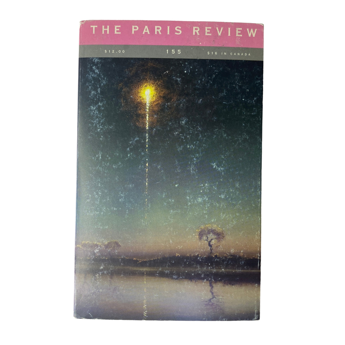 The Paris Review Magazine Summer 2000 No. 155 featuring a serene landscape cover with a glowing light reflecting on water, priced at $12.00 in the US and $16.00 in Canada; categorized as Very Good condition.