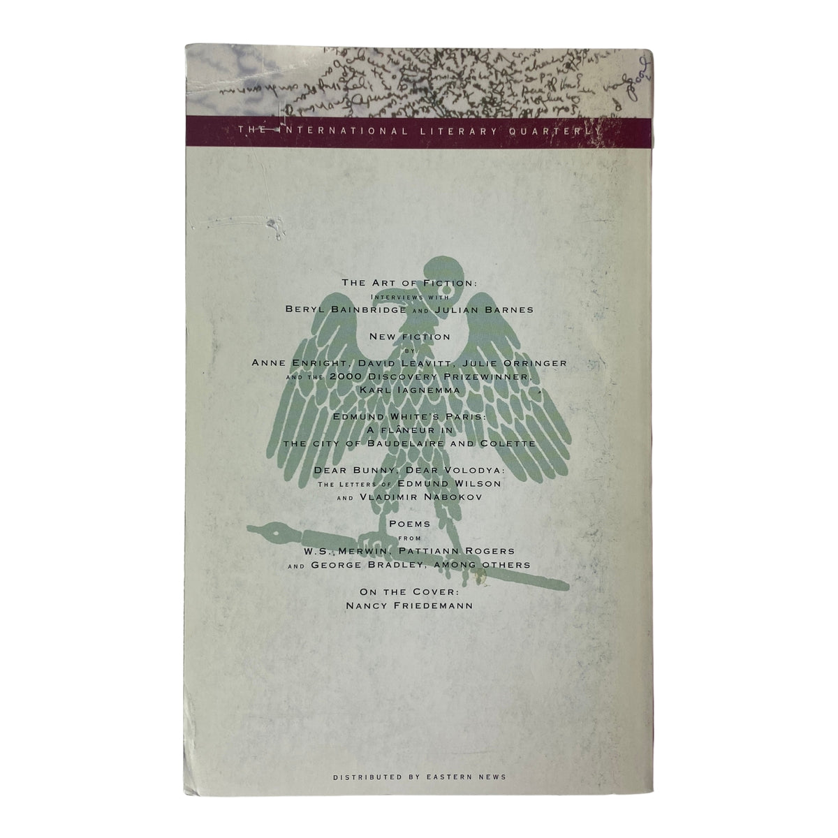Cover of The Paris Review Magazine Winter 2000-2001 No. 157 featuring an elegant design with a summary of contents including the art of fiction, new fiction, poetry, and Terry Quinn's feature 'Dear Bunny, Dear Volodya', packaged in good condition and suitable for literary enthusiasts.