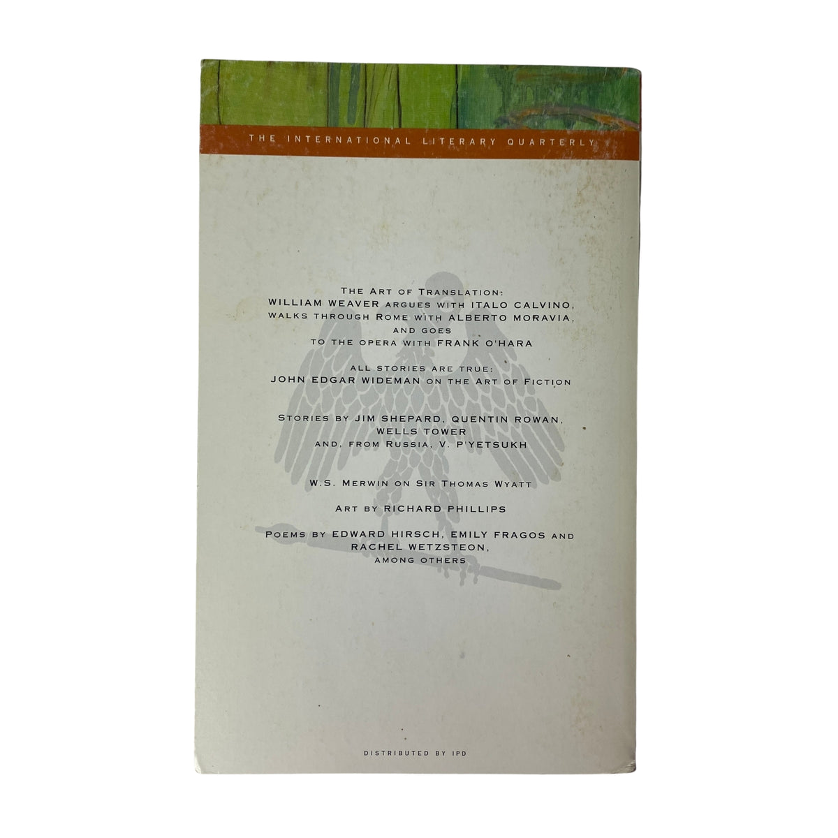 Back cover of The Paris Review Magazine Spring 2002 No. 161 highlighting various literary contributions and artistic designs.