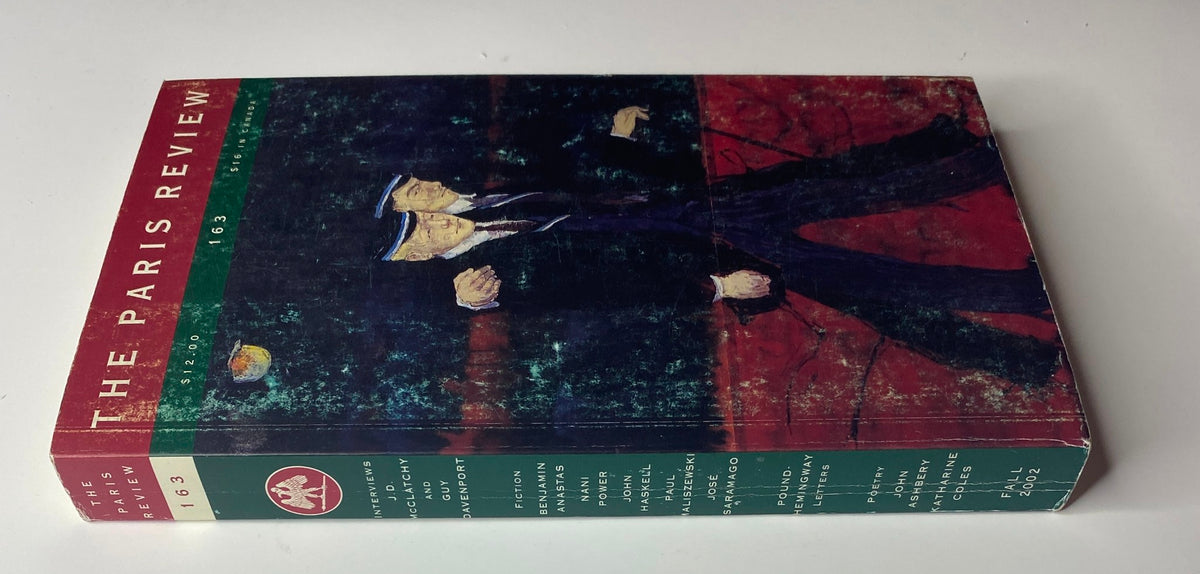The Paris Review Magazine Fall 2002 No. 163, featuring a colorful abstract art cover with a figure in a suit, reflecting the artistic essence of the issue.