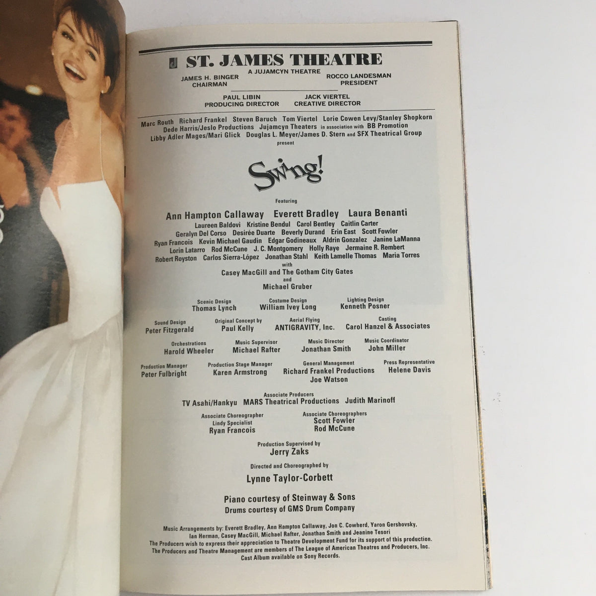 St. James Theatre page from the 2000 Playbill showcasing the cast and production details of Swing, featuring Ann Hampton Callaway and others.