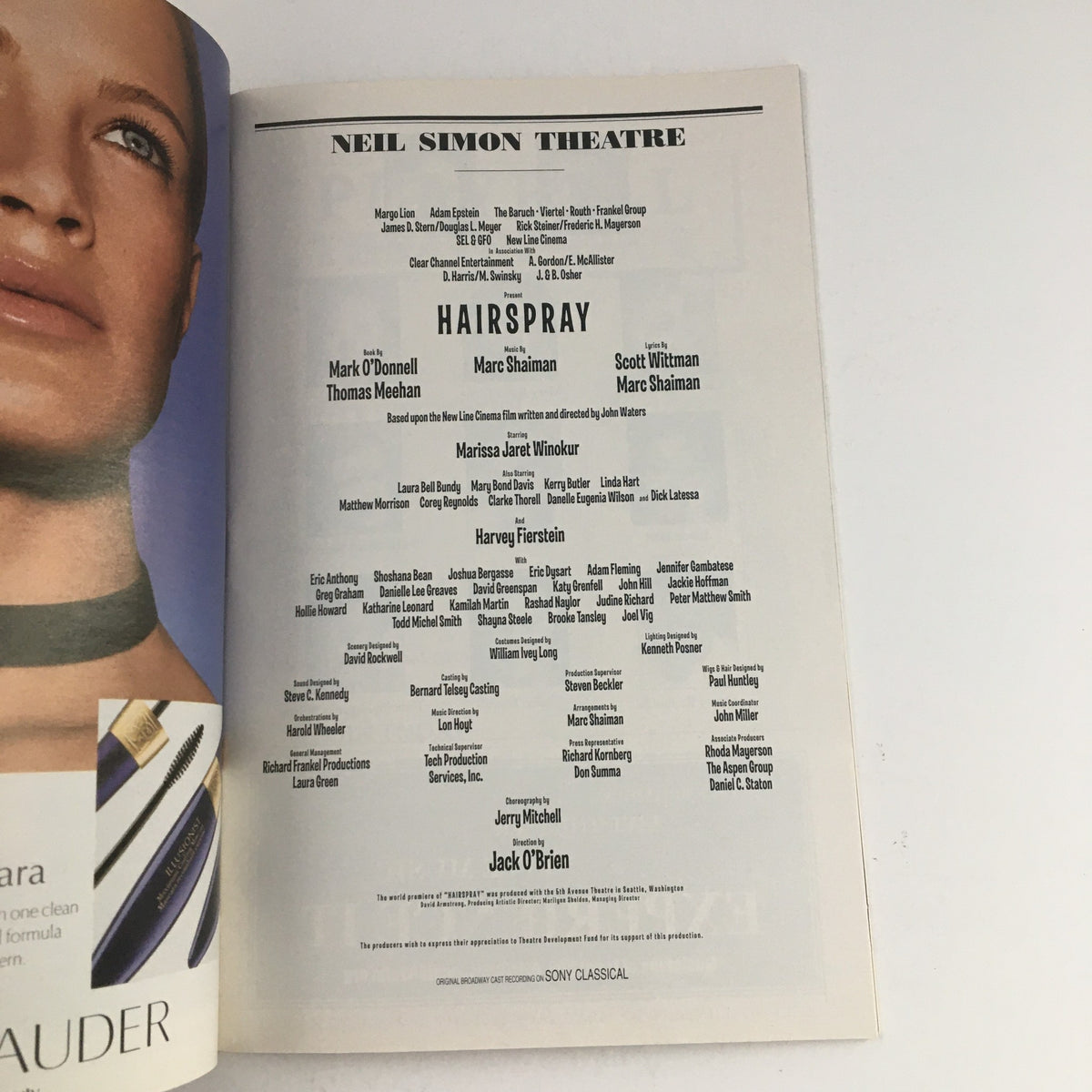 2002 Playbill for Hairspray at Neil Simon Theatre, showcasing the cast and crew details.