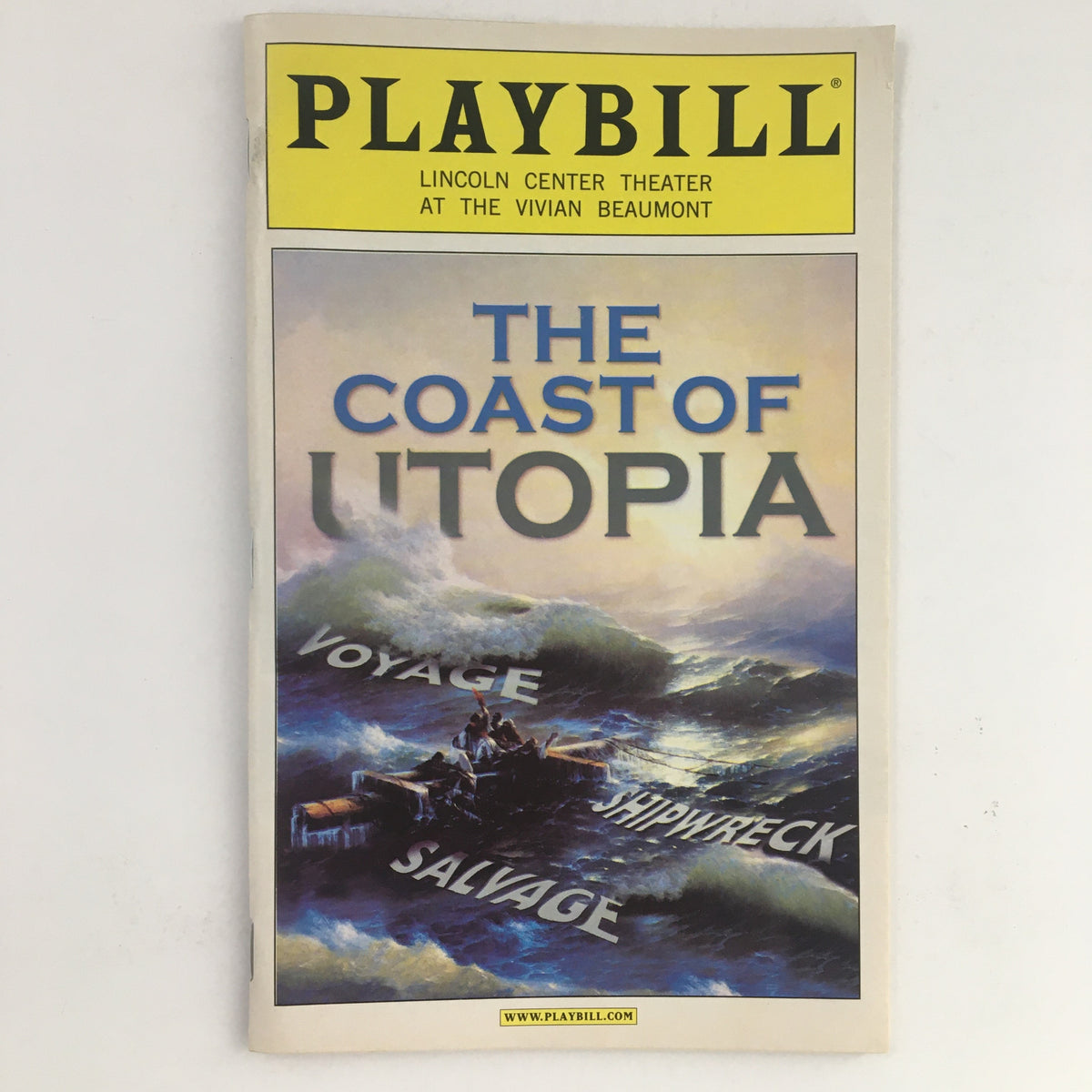 Cover of the 2007 Playbill for Lincoln Center Theater's presentation of The Coast of Utopia, featuring a dramatic ocean scene with the title prominently displayed.